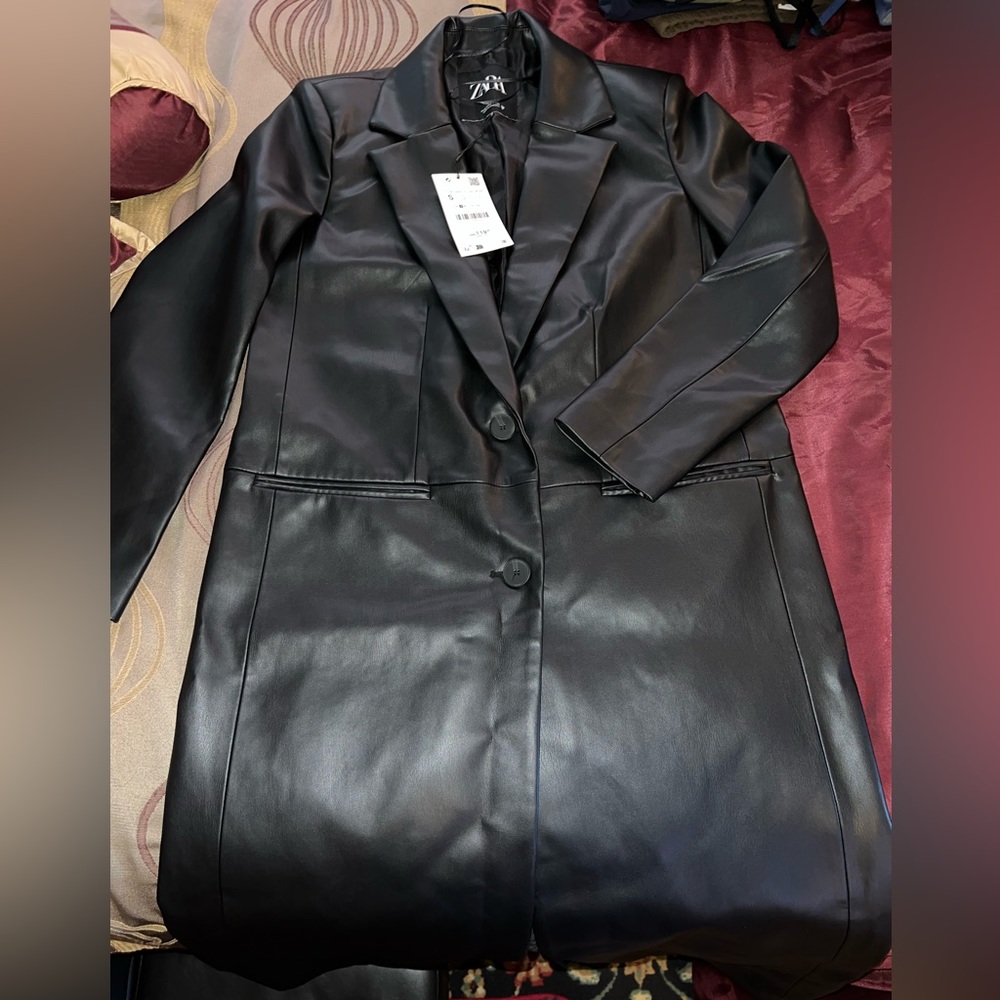 Zara women’s faux leather trench coat size S